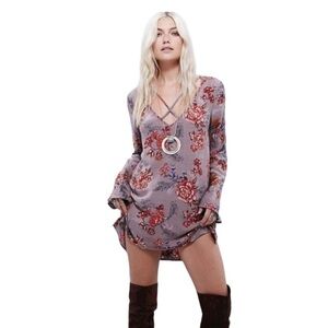Free People Heartbeat Floral Tunic | Taupe & Brown Boho Sleeveless Top | XS